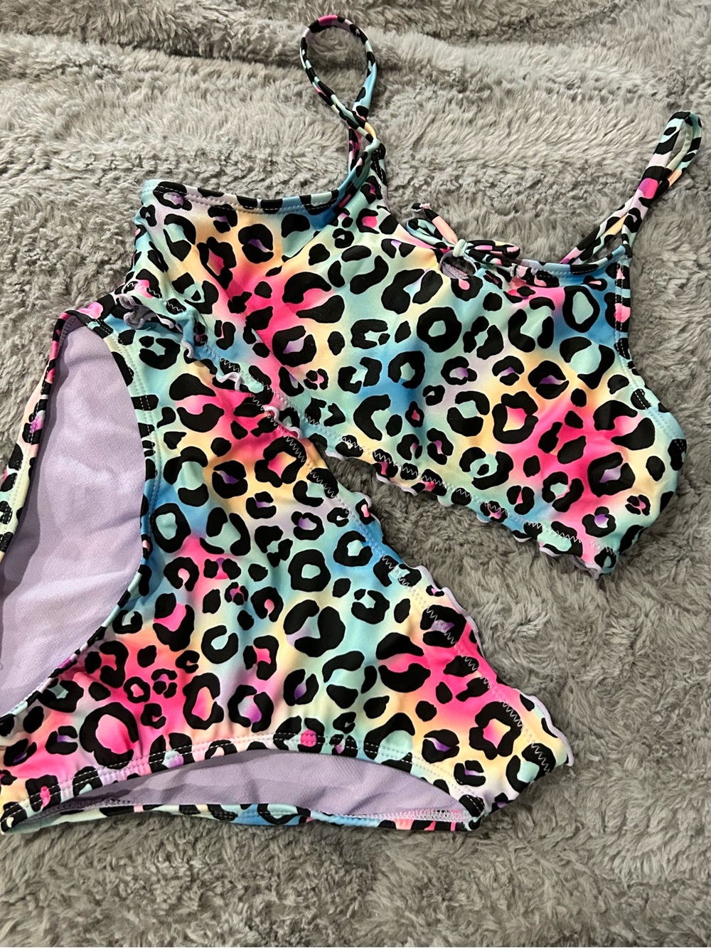 Kids Size 10/12 Multicolor Leopard Print Two-Piece Swimsuit